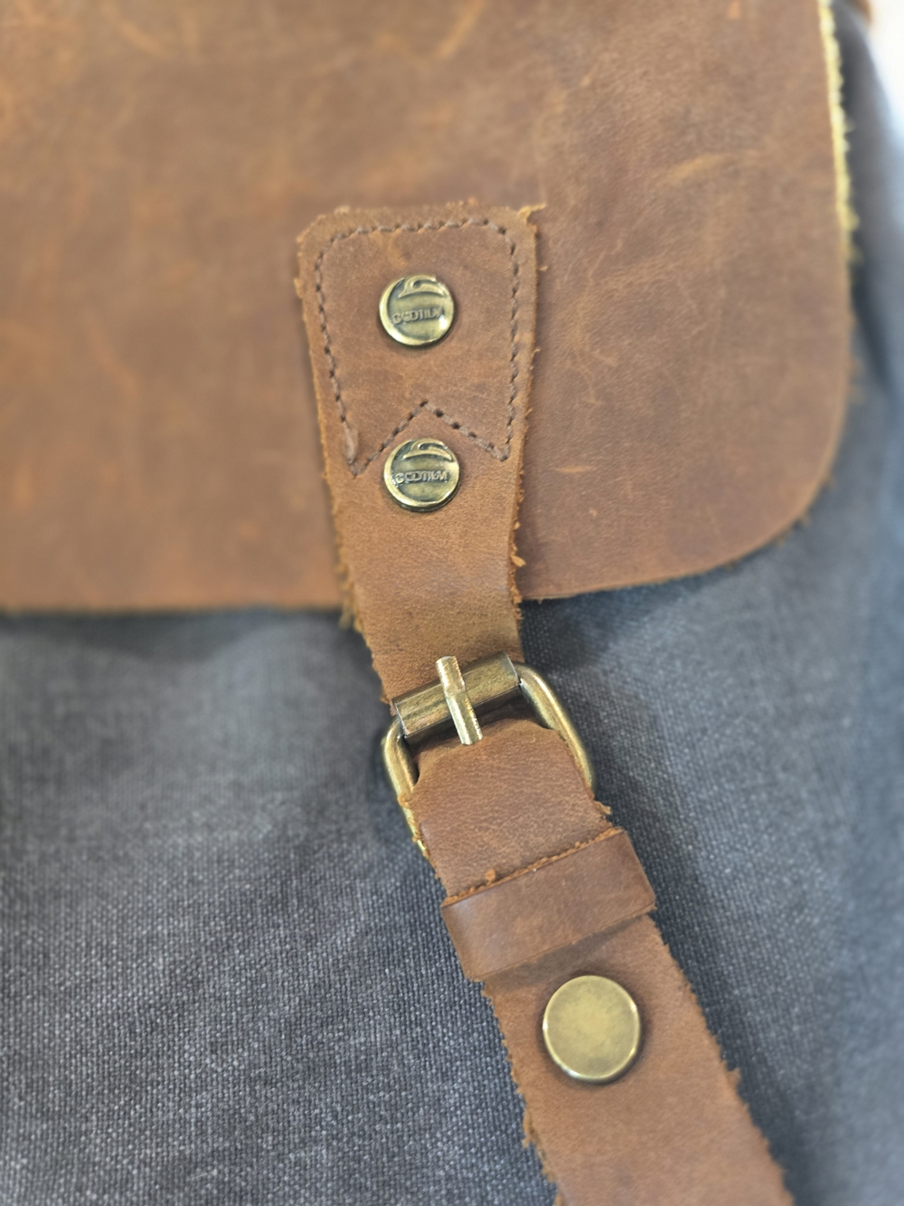 Leather-Trim Canvas Messenger Bag for Men - Brown & Gray - Picture 3 of 16